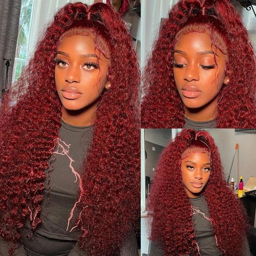 Larhali 99J HD Lace Front Wigs Human Hair Pre Plucked 180% Density Burgundy 13x6 Deep Wave Frontal Wigs Natural Hairline Human Hair Wigs for Black Women(26 Inch)