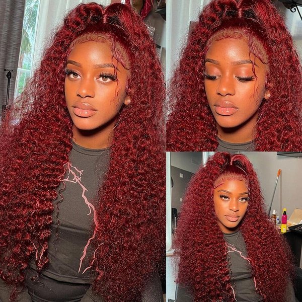 Larhali 99J HD Lace Front Wigs Human Hair Pre Plucked 180% Density Burgundy 13x6 Deep Wave Frontal Wigs Natural Hairline Human Hair Wigs for Black Women(26 Inch)