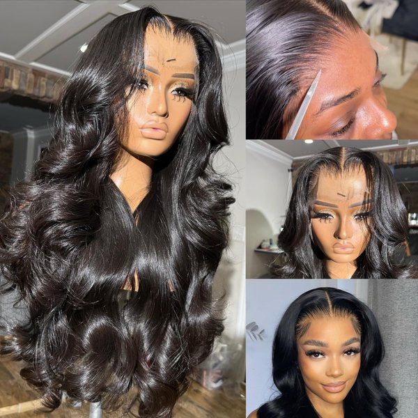 Aorbige Invisible Melt Skin HD Swiss Lace Front 13x6 Virgin Human Hair Wigs, Natural Black Color Body Wave Style 180% Density Hair Pre Plucked Hailine with Baby Hair for Black Women 26inch