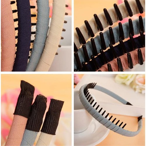 Yusier 4 PCS Fashion Color Hair Band Teeth Comb Hair Hoop Non-slip Headbands Resin Headbands Women Hair Accessories (Solid color - 01)