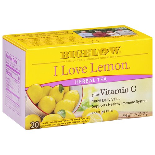 Bigelow Tea I Love Lemon with Vitamin C Herbal Tea, Caffeine Free Tea with Lemon, 20 Count Box (Pack of 6), 120 Total Tea Bags