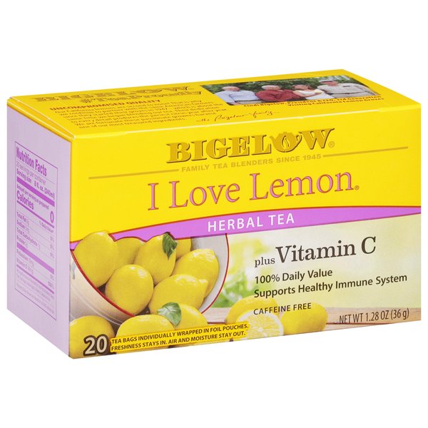 Bigelow Tea I Love Lemon with Vitamin C Herbal Tea, Caffeine Free Tea with Lemon, 20 Count Box (Pack of 6), 120 Total Tea Bags