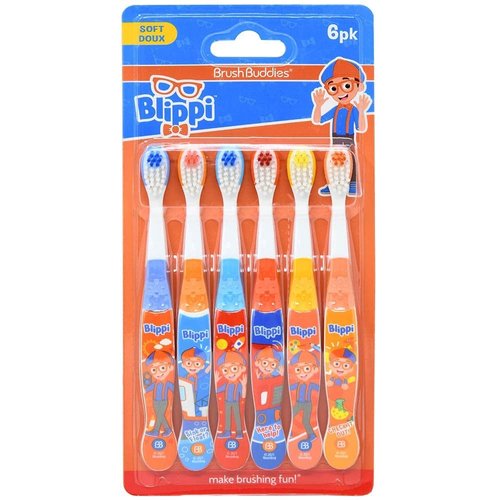 Brush Buddies Blippi Kids Toothbrushes, Manual Toothbrushes for Kids, Toothbrush for Toddlers 2-4 Years, Blippi Childrens Toothbrush, Soft Toothbrushes, 6PK