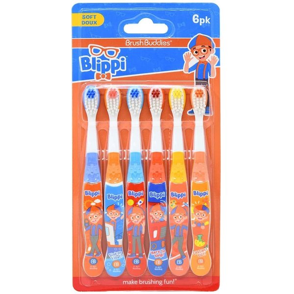 Brush Buddies Blippi Kids Toothbrushes, Manual Toothbrushes for Kids, Toothbrush for Toddlers 2-4 Years, Blippi Childrens Toothbrush, Soft Toothbrushes, 6PK