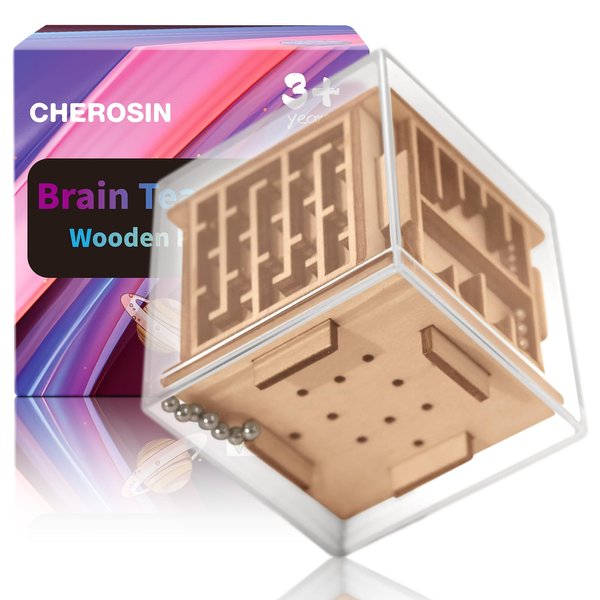 Fidget Puzzle Cube Toy for Adults - 6-Sided Wooden Brain Teaser Magic Cube for Anxiety Relief,Handheld Fidget Maze Cube IQ Balance Games for Travel,Christmas Fidget Gifts for Kids Men Teenage Boys