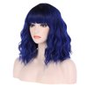 incohair Ombre Wig Blue Wigs 14 inches Black to Dark Blue Ombre Wigs 2 Tones Color Short Curly Bob Wig with Bangs Synthetic Cosplay Party Daily Wigs Wig Cap Included (Ombre Dark Blue)