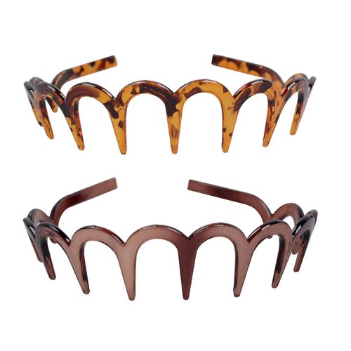2Pcs Women Comfortable Shark Tooth Comb Headband Hair Band U Toothed Headband Lady Hair Accessory (Dark coffee color + Brown)