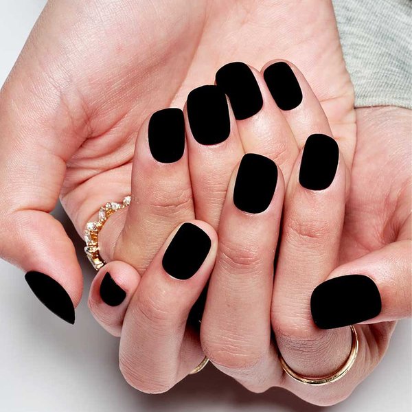 GLAMERMAID Press on Nails Extra Short Squoval, Black Velvet Glue on Gel Nails, 24Pcs Matte Round Reusable UV Finish Fake Nails Acrylic False Nails Manicure Kits for Women Gift