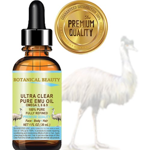 PURE EMU OIL 100% Natural RAW VIRGIN UNREFINED for FACE, BODY, HANDS, FEET, NAILS, HAIR and LIP CARE 1 Fl. oz. - 30 ml by Botanical Beauty