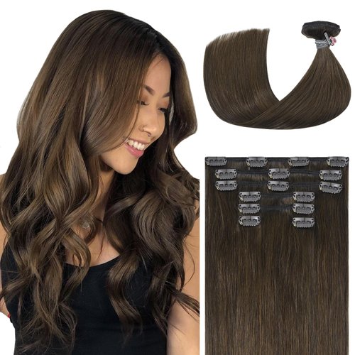 Ukira Medium Brown Hair Extensions Clip in Real Human Hair, 15 Inch 70g 7pcs Clip in Hair Extensions Real Human Hair, Ntural Straight Remy Human Hair Extensions Clip ins for Women