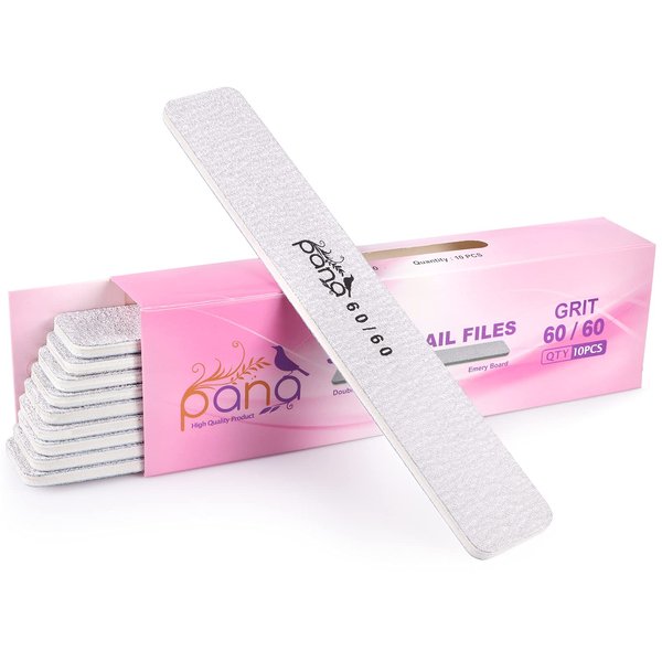 10pcs - PANA Jumbo Double-Sided Emery Nail File for Manicure, Pedicure, Natural, and Acrylic Nails - Zebra (Grit 60/60)