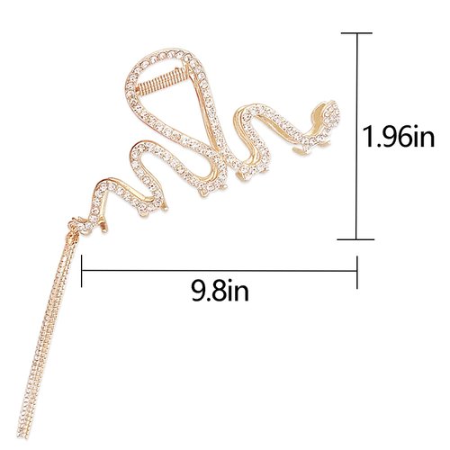 KuuGuu 2 PCS Hair Claw Clips with Glitter Tassel, Metal Vintage Rhinestone Hair Clips Nonslip Barrette for Thick Hair, Hairpin Luxury Tassels Elegant for Women Girl for Hair Styling Tassel