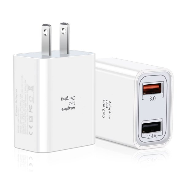 USB Wall Charger, Pofesun 2-Pack Dual Port USB Cube Power Adapter Quick Charging 3.0 Charger Plug QC3.0 Charging Block Box Brick for iPhone 15 14 13 12 11 Pro Max, Galaxy S23 S22 Note 20,Pixel-White