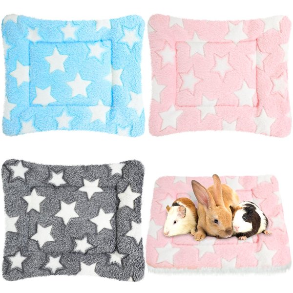 Jetec 3 Pcs Bunny Beds Guinea Pig Beds Soft Bunny Mats Warm Guinea Pig Mat Small Animal Winter Bed Pads Fleece Sleeping Pads for Indoor Rabbit Hamster Squirrel Hedgehog Chinchilla Ferret(Star)