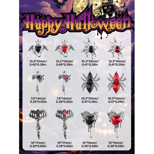 60PCS Halloween Nail Charms, EBANKU Alloy Nail Rhinestone for Acrylic Nails 3D Silver Spider Nail Art Rhinestone Jewelry Crafts Retro Nail Gems Halloween Gifts for Women Girls DIY Nail Art Decoration