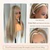 GJRainDY Highlights Blonde Synthetic Lace Front Wigs for Women Straight Brown Mixed Blonde Color Long Hair Wig 13x4 Free Part Lace Wig Thick Soft Heat Resistant Glueless Lace Front Wig Fiber Hair