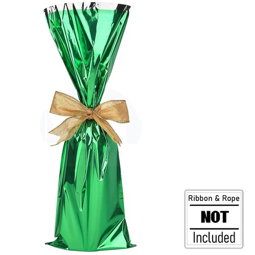 MT Products Metallic Mylar Wine Green Gift Bags for Bottles Sparkle Look - Great for a Wine Pull - (25 Pieces) (Ribbon and Rope Not Included)