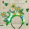 Fashey St Patricks Day Light Up Headband Glitter Green Shamrock Hair Band Irish Day Headbands Butterfly Headpiece Festival Rave Hair Accessories for Women and Girls