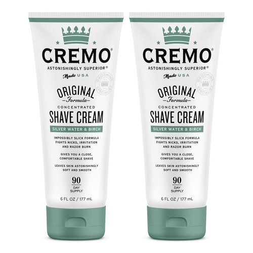 Cremo Barber Grade Silver Water & Birch Shave Cream, Astonishingly Superior Ultra-Slick Shaving Cream Fights Nicks, Cuts And Razor Burn, 6 Fl Oz (Pack of 2)