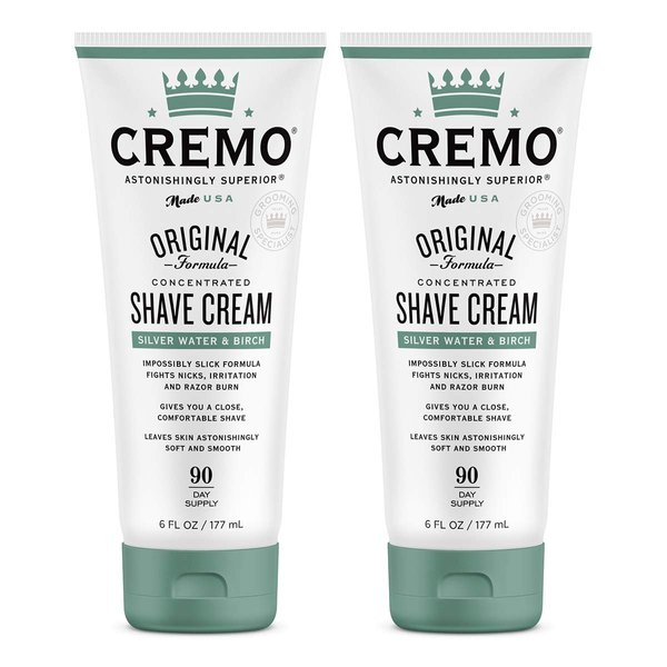 Cremo Barber Grade Silver Water & Birch Shave Cream, Astonishingly Superior Ultra-Slick Shaving Cream Fights Nicks, Cuts And Razor Burn, 6 Fl Oz (Pack of 2)