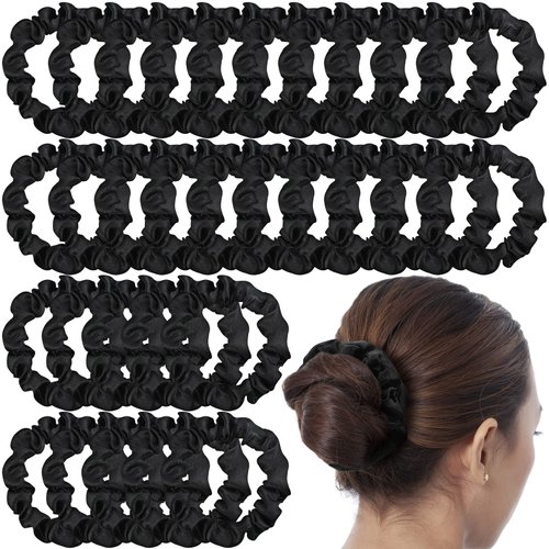 30 Pieces Silk Hair Scrunchies Satin Elastic Hair Bands Skinny Hair Scrunchies Hair Ties Ropes Ponytail Holder for Women Girls Decorations (Black)