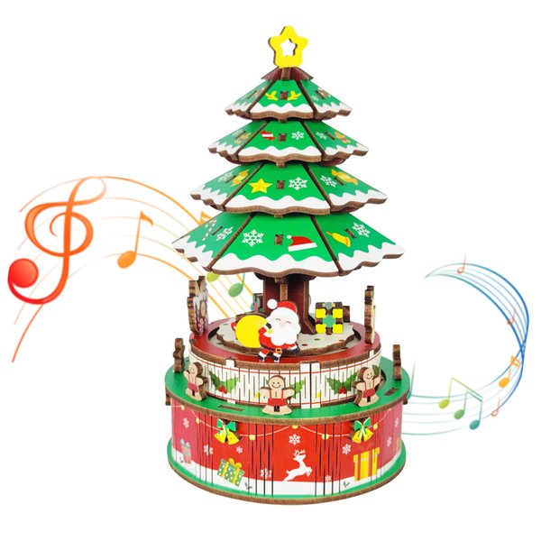 Mievayo 3D Puzzle Christmas Tree DIY Music Box Wooden Puzzles for Adults A for Boys and Girls
