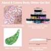 Boko 6pcs Body Glitter Gel, Red White Blue Chunky Glitter Gel for Face Hair Body Makeup, Cosmetic Patriotic Glitter for Flag Party 4 of July Independence Day Olympic Rave Accessories - Flag Heart
