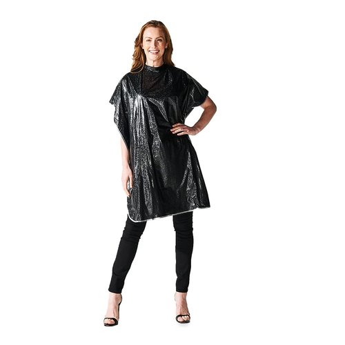 Betty Dain Hair Stylist Shampoo Cape, Waterproof and Stain Resistant Vinyl, Soft Nylon Neckband, Classic Black Color Design, Touch-and-close Fastener, 36 x 54 inches, Black