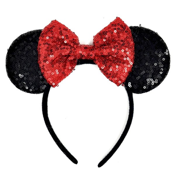ASHONE Mouse Ears Headbands for Women Groups Mouse Ears Shiny Bows for Birthday Themed Events Accessories Party (Red, One Size)
