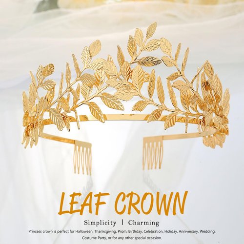 Jeairts Leaf Wedding Crown Headband Gold Greek Goddess Headpiece Leaf Bridal Tiara Hair Pieces Headwear Festival Prom Wedding Hair Accessories for Women and Girls