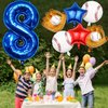 Baseball Balloons 8th Birthday Decorations for Boys, Baseball Party Decorations Baseball Sports Theme Party Supplies, 40 inch Foil Number Balloons Number 8 Balloon Blue Red White Sports Balloon Kits