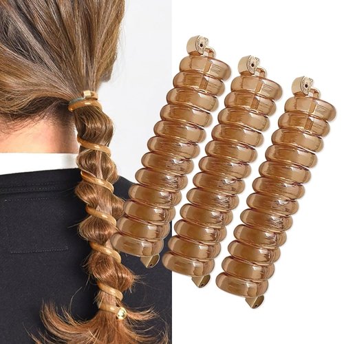 Spiral Hair Tie Braid Hair Band Stylish Phone Cord Hair Coils No Crease Ponytail Holders for Women Girls Long Curly Hair Caramel