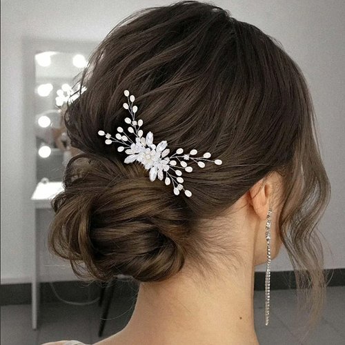 Generic Bridal Wedding Hair Comb for Women Rhinestone Flower Leaves Silver Vine Hairpiece Elegant Handmade Gift for Women Girls