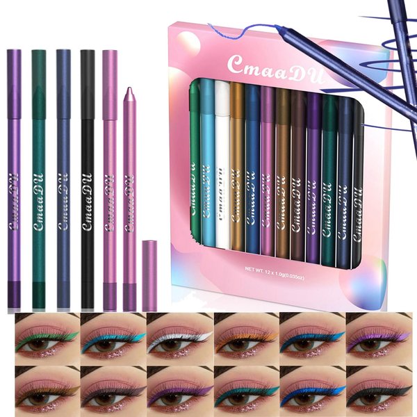 RoseFlower 12 Colors Matte Liquid Eyeliner Set Colorful Neon Eyeliner Pencil Retractable Eye Liners and Shadow Pencil Pigmented Waterproof Long Lasting Eye Liner Christmas Makeup Gift Kit for Women#2