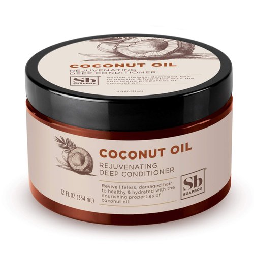 Soapbox Deep Conditioner, Hydrating & Rejuvenating Coconut Oil Treatment for Natural, Curly, Dry or Damaged Hair, Vegan Conditioner Sulfate, Paraben & Cruelty & Silicone Free, 12 Fl Oz