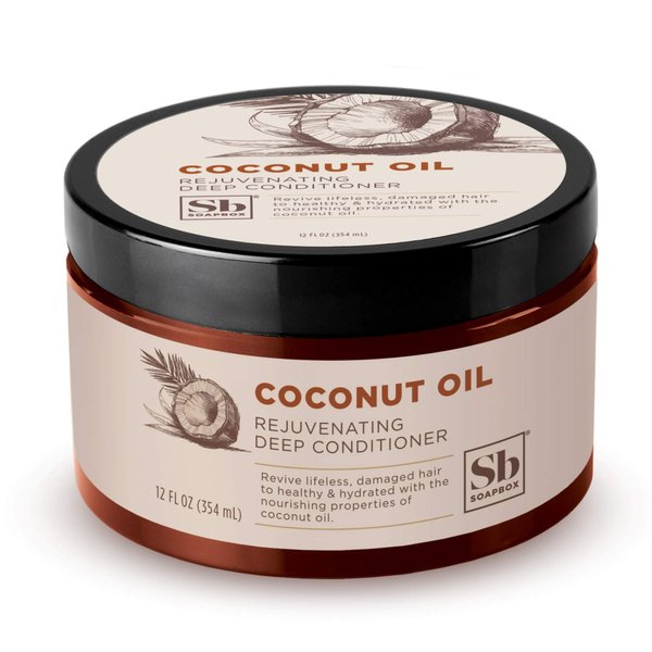 Soapbox Deep Conditioner, Hydrating & Rejuvenating Coconut Oil Treatment for Natural, Curly, Dry or Damaged Hair, Vegan Conditioner Sulfate, Paraben & Cruelty & Silicone Free, 12 Fl Oz