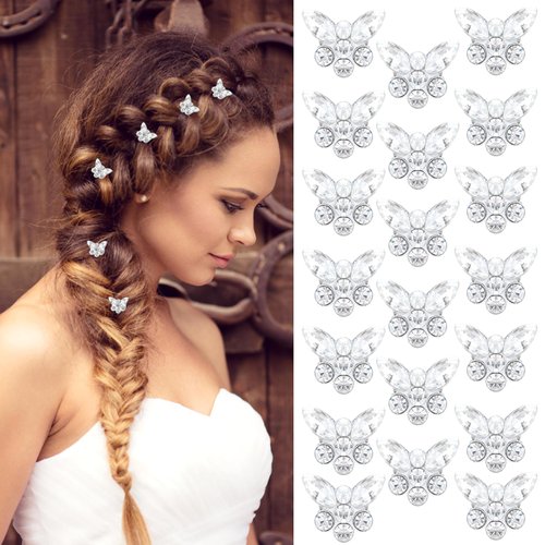 Ahoney 20PCS Butterfly Hair Clips Mini Clips for Hair Rhinestone Cute Hair Pins Decorations Hair Clips for Wedding Hair Barrettes Hair Accessories for Girls Women (White)