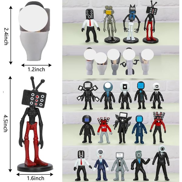 24Pcs Skibidi Action ToiletFigures Set, Cameraman Speakerman Action Figrue, Horror Cartoon Movies Character Figure for Birthday Party Cake Topper and Parties Decorations