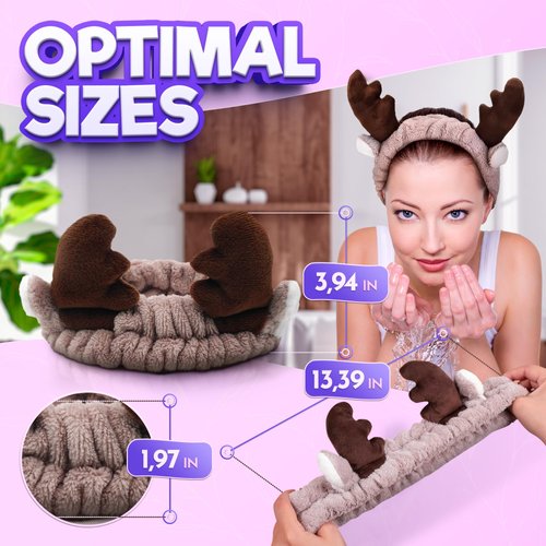 Face Wash Headbands for Women - Coral Headband for Washing Face Spa Headband for Makeup Hair Headband Elastic Fleece Headband - Yoga Headband Bath Spa Accessories Deer Ear Girls Headbands (B, Coffee)