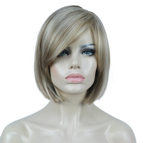 Aimole 8" Short Straight Bob Wigs with Cute Bangs Women Hair Natural Synthetic Wig(H16-613 Brown with Highlights)