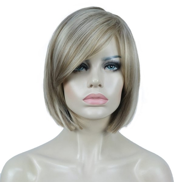 Aimole 8" Short Straight Bob Wigs with Cute Bangs Women Hair Natural Synthetic Wig(H16-613 Brown with Highlights)