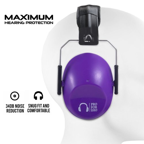 Pro For Sho 34dB Shooting Ear Protection - Special Designed Ear Muffs Lighter Weight & Maximum Hearing Protection - Standard Size, Purple