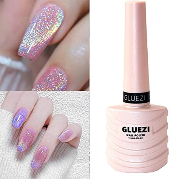 Gel Polish 15ml/0.5fl oz Holographic 9D Cat Eye Shiny Glitter Soak Off Nail Polish with Magnetic Stick for Nail Salon
