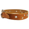 Genuine Leather Studded Dog Collar, Tan, 1" Wide. Fits 13"-17.5" Neck Size