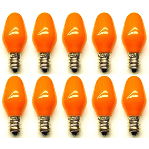 CEC Industries #7C7 CO 120V (Orange) Bulbs, 120 V, 7 W, E12 Base, C-7 Shape (Box of 10)