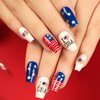 IDDFEVE 4th of July Press on Nails, Medium Square Independence Day Red Blue Nails, USA Flag Designs Artificial Acrylic Holiday Nail Decorations for Women