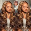 IDHERE Wear and Go Glueless Wigs Human Hair Pre Plucked Pre Cut Ombre Highlight 4/27 Lace Frontal Wigs Human Hair 8x5 HD Lace Front Wigs 26 Inch Body Wave Honey Blonde Wig 180% Density