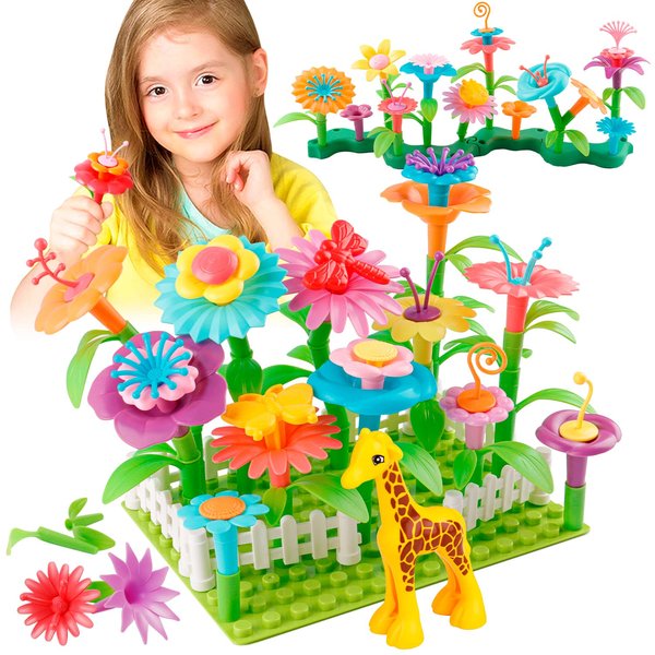 Flower Garden Building Toys for Toddler Girls - Stem Toys for 3 4 5 6 Year Old Kids Preschool Learning Activities, Educational Floral Gardening Stacking Toy Set, Birthday Gifts for Girls Age 3-6