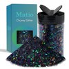 Matio Holographic Chunky Glitter, 7.8oz/220g Black Craft Glitter for Resin Chunky Nail Flake Sequin Mixed Fine Glitter Powder Bulk Holographic Glitter for Nail Art DIY Tumbler Cosmetic Festival Decor