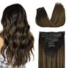 GOO GOO Clip in Hair Extensions Real Human Hair, 18inch 130g 7Pcs, 1B/6/1B Balayage Natural Black to Chestnut Brown, Remy Human Hair Extensions Clip ins for Women, Natural Human Hair